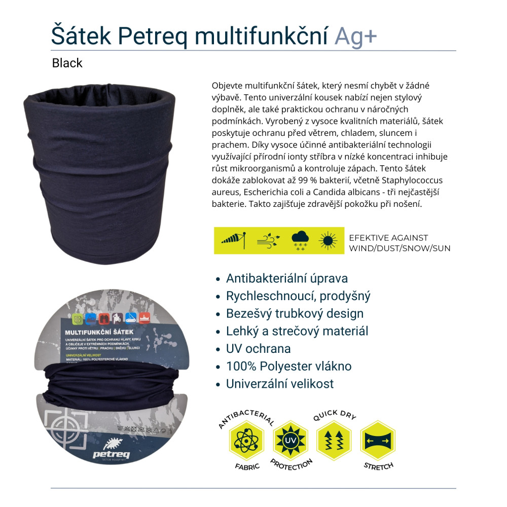 detail Šátek Petreq multifunkční Ag+ Black - nové